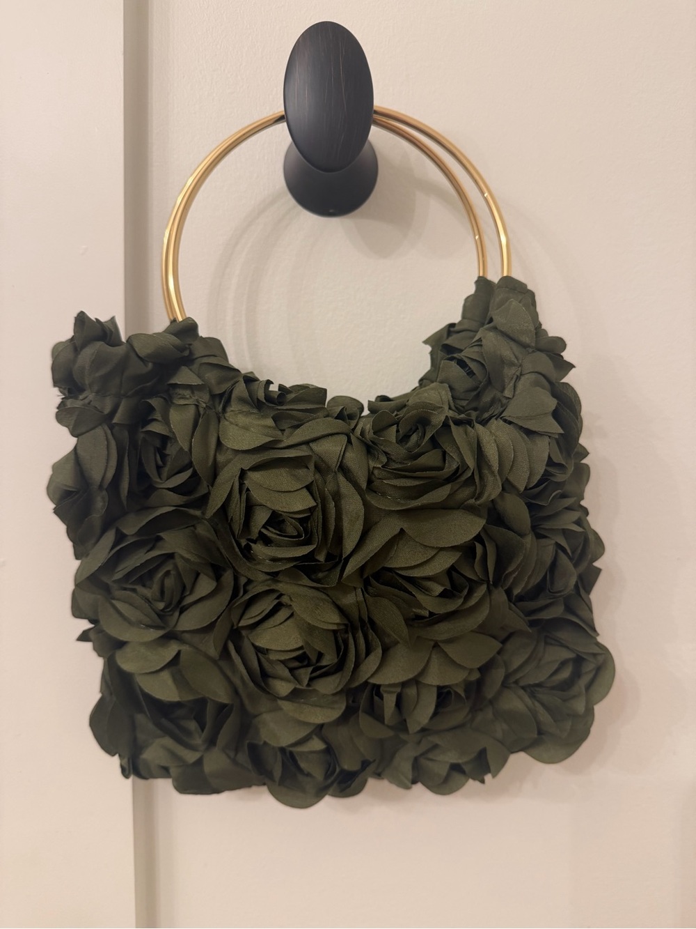 Olive Floral Ring-Handle Women’s Handbag